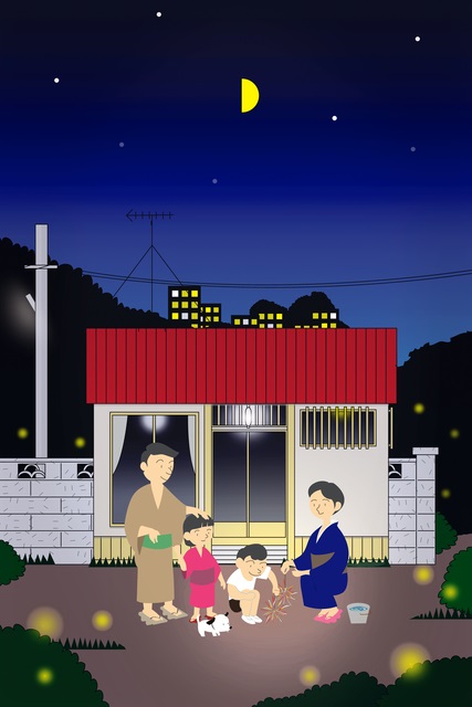 夏休みの夜のイラスト