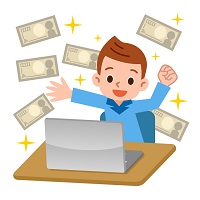 お金がもらえて嬉しい時の男性のイラスト